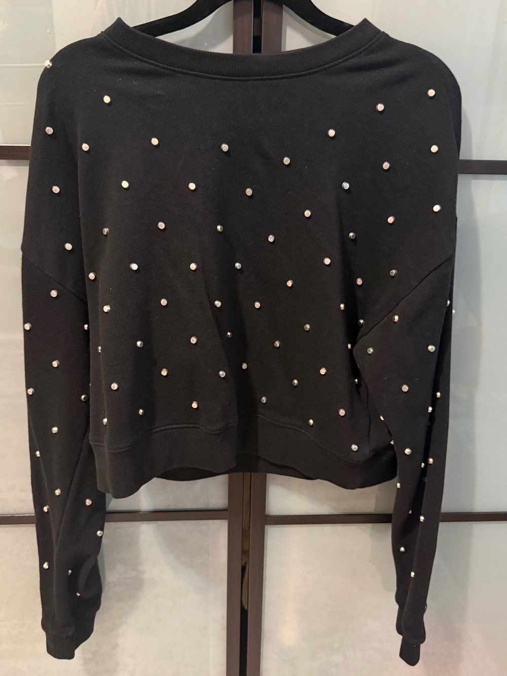 Women's Black Pearl Stud Embellished Sweatshirt
